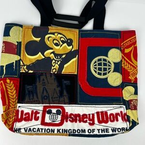 Disney Parks Authentic Original Navy Fabric Item Patchwork Washable Tote